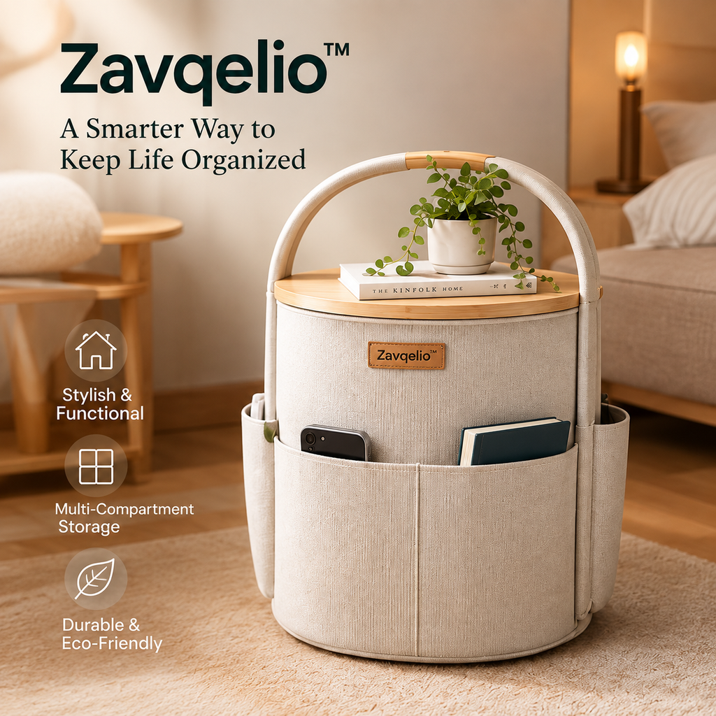 HaloNest Storage Side Table Multi-Pocket Organizer & Modern Side Table for Bedroom and Living Room