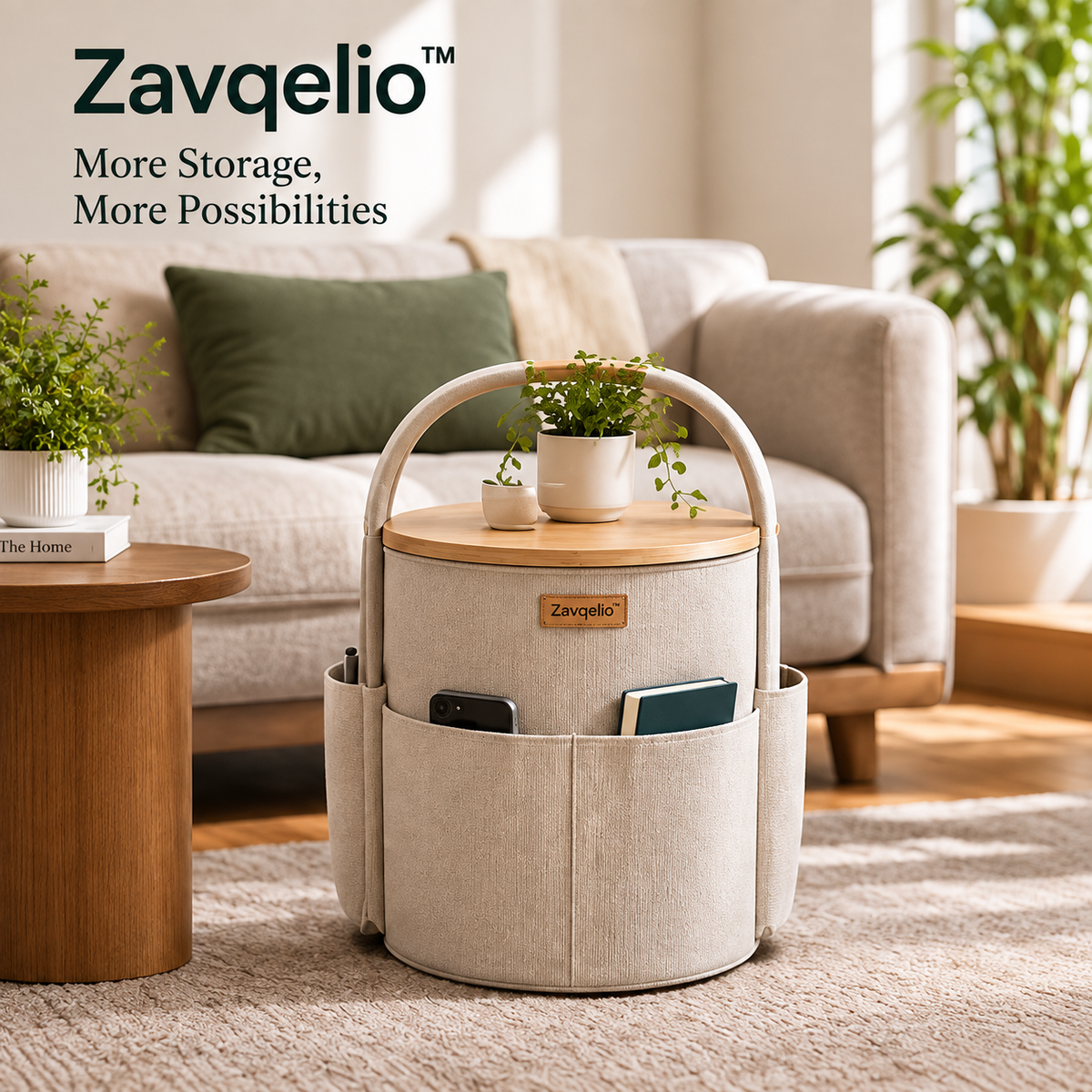 HaloNest Storage Side Table Multi-Pocket Organizer & Modern Side Table for Bedroom and Living Room