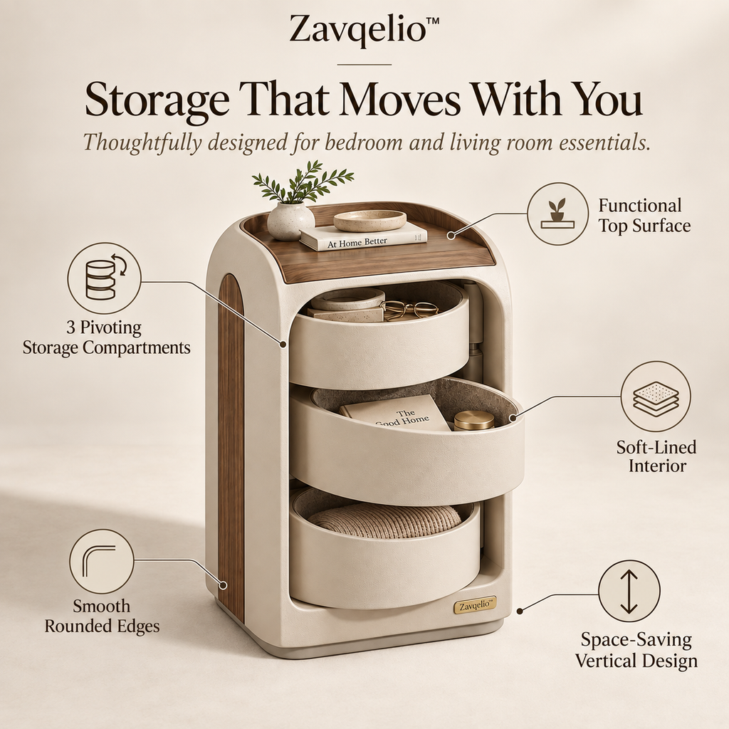 NestArc Pivot Organizer  Modern 3-Tier Pivot Storage Side Cabinet for Bedroom & Living Room