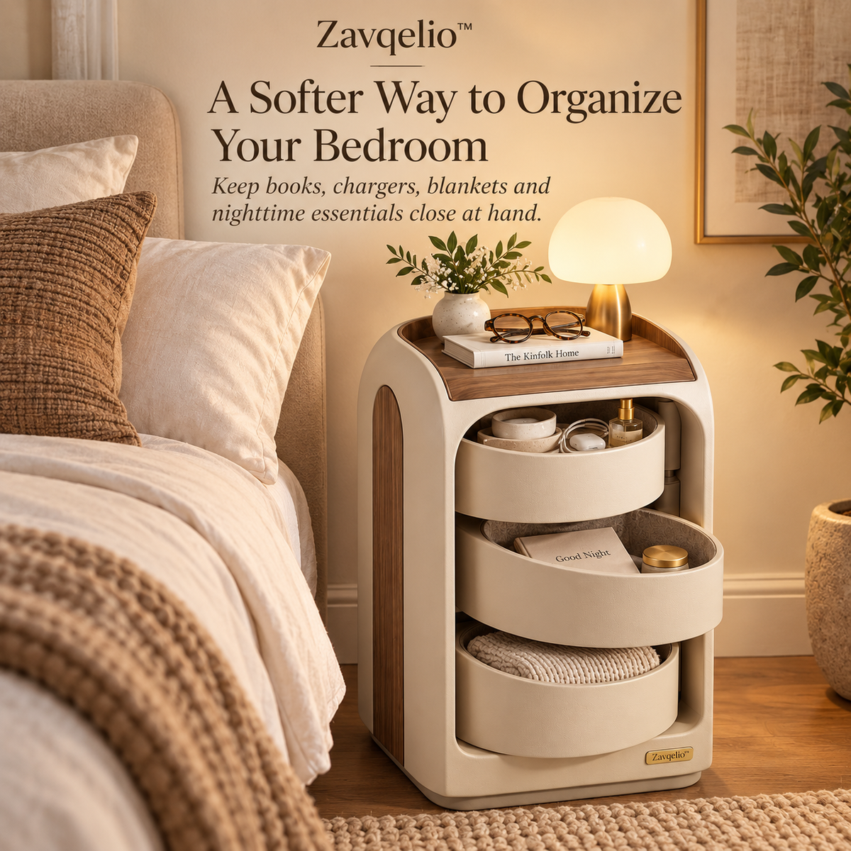 NestArc Pivot Organizer  Modern 3-Tier Pivot Storage Side Cabinet for Bedroom & Living Room