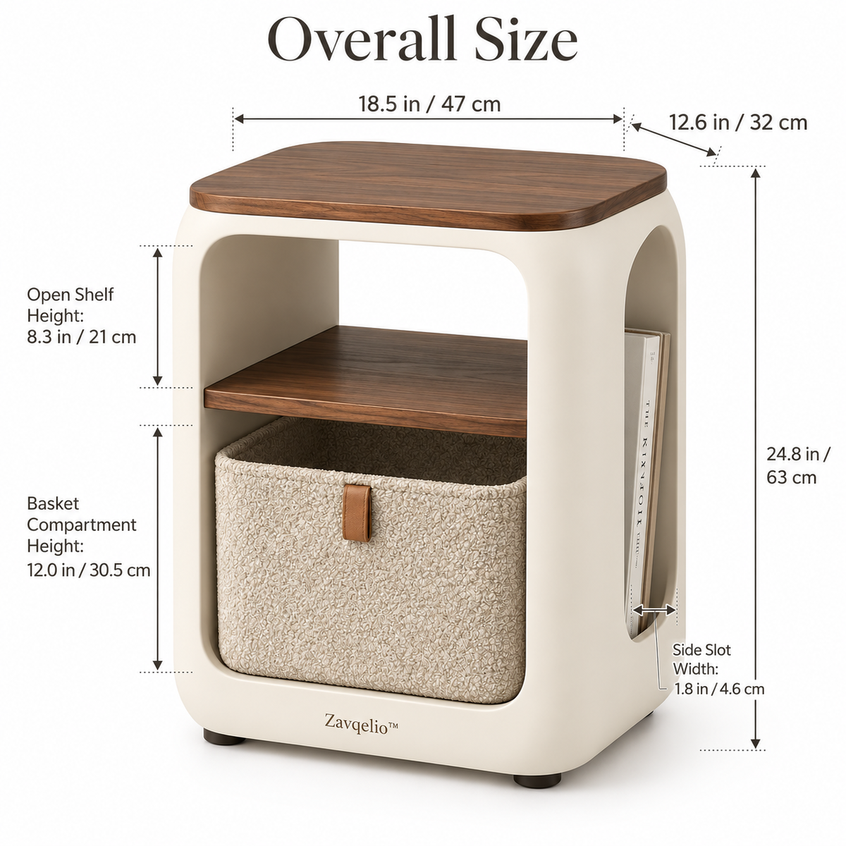 ArcoNest Storage Side Table  Modern Side Table with Removable Bouclé Basket, Open Shelf & Magazine Storage