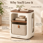 ArcoNest Storage Side Table  Modern Side Table with Removable Bouclé Basket, Open Shelf & Magazine Storage