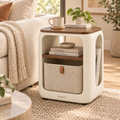 ArcoNest Storage Side Table  Modern Side Table with Removable Bouclé Basket, Open Shelf & Magazine Storage