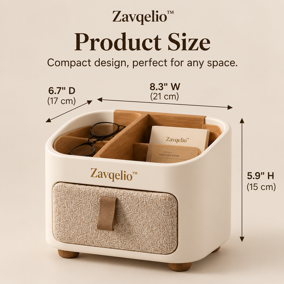 HavenNest Small Organizer  Compact Divided Bedside & Desktop Organizer with Soft Fabric Pocket