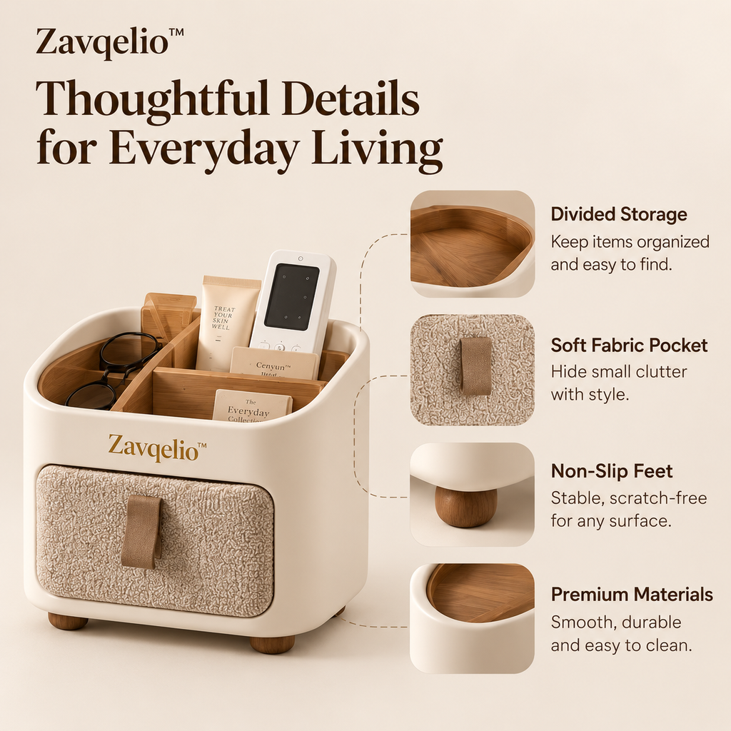 HavenNest Small Organizer  Compact Divided Bedside & Desktop Organizer with Soft Fabric Pocket