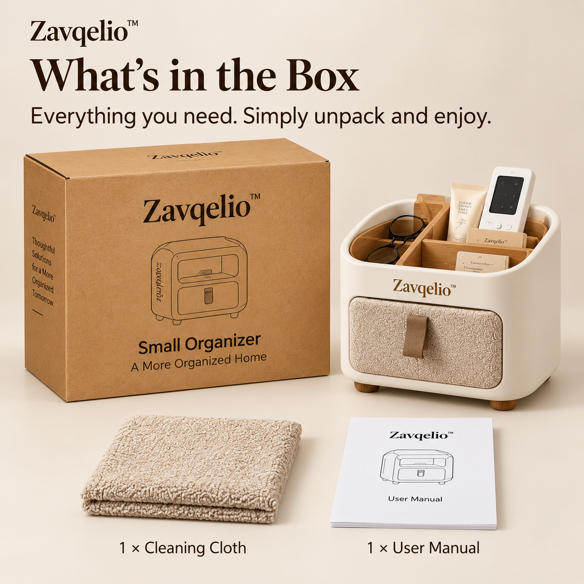 HavenNest Small Organizer  Compact Divided Bedside & Desktop Organizer with Soft Fabric Pocket