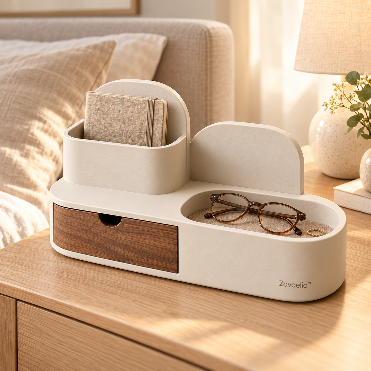 CoveNest Desktop Organizer with Drawer  Modern Tabletop Storage for Nightstands, Dressers & Living Room Side Tables