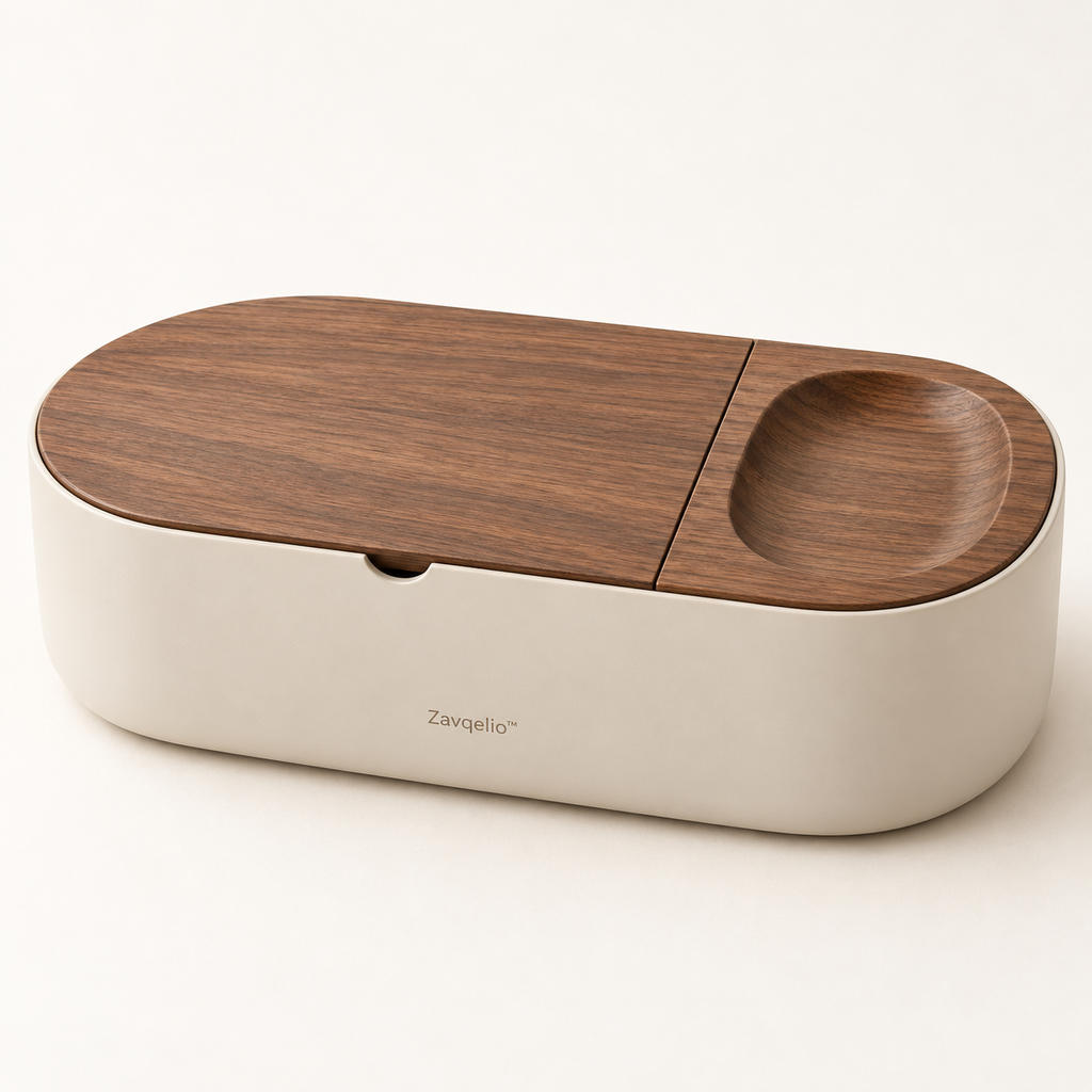 PebbleFold Desktop Storage Box with Hinged Lid & Catchall Tray
