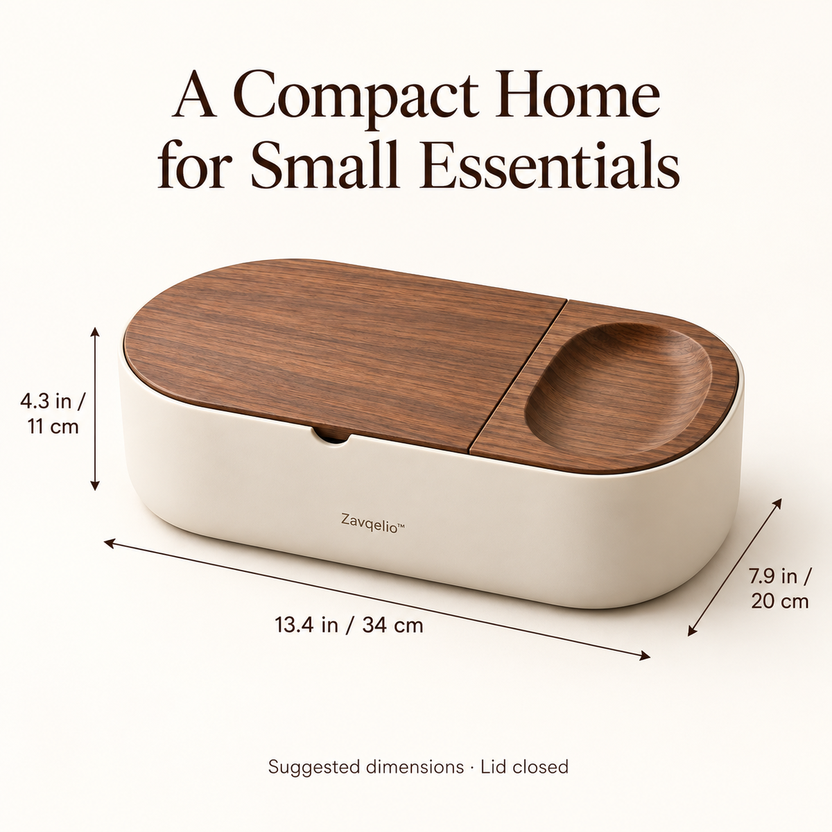 PebbleFold Desktop Storage Box with Hinged Lid & Catchall Tray