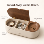 PebbleFold Desktop Storage Box with Hinged Lid & Catchall Tray