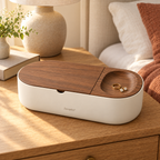 PebbleFold Desktop Storage Box with Hinged Lid & Catchall Tray
