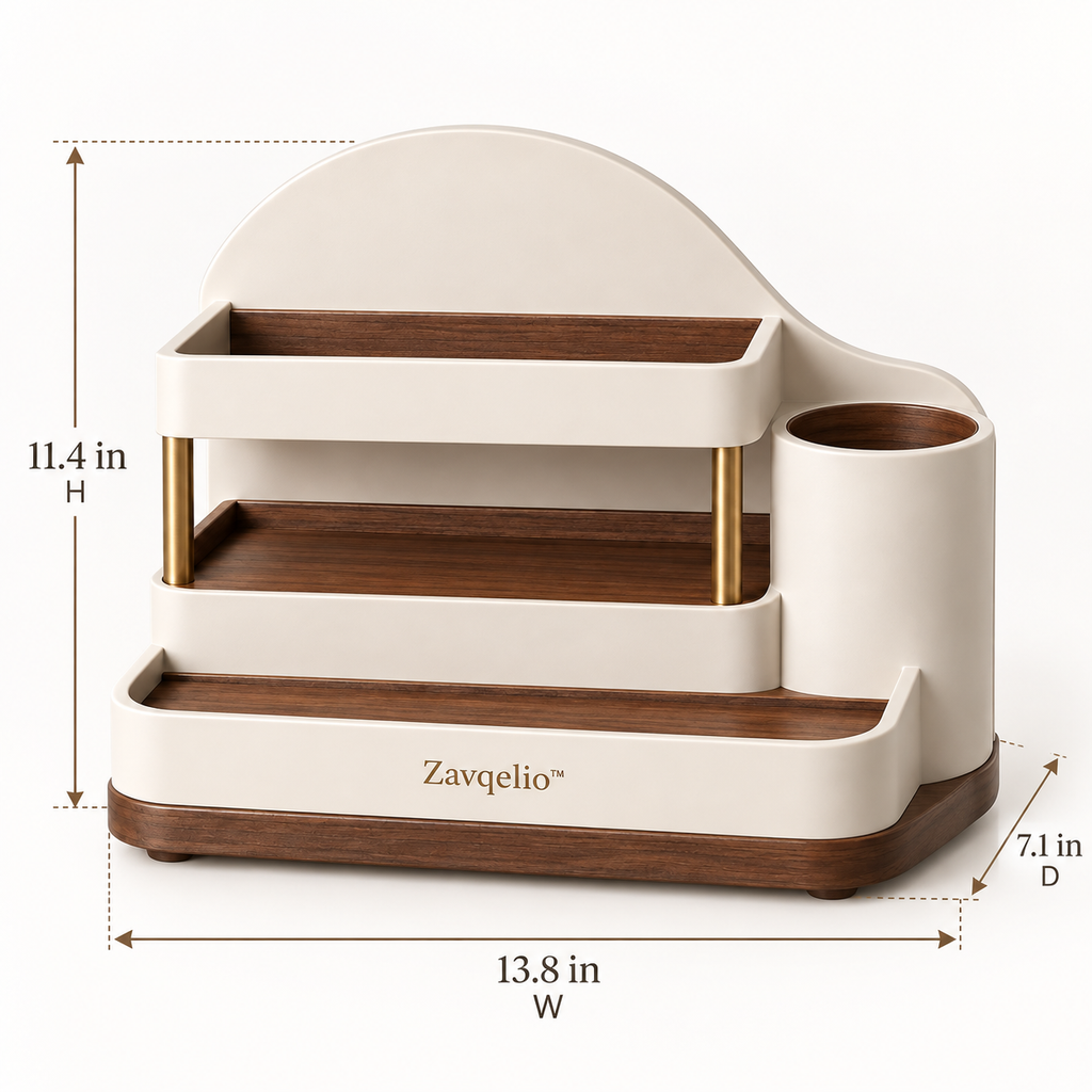 ArcNest Tiered Desktop Organizer  Sculptural 3-Tier Walnut & Cream Home Organizer