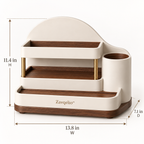ArcNest Tiered Desktop Organizer  Sculptural 3-Tier Walnut & Cream Home Organizer