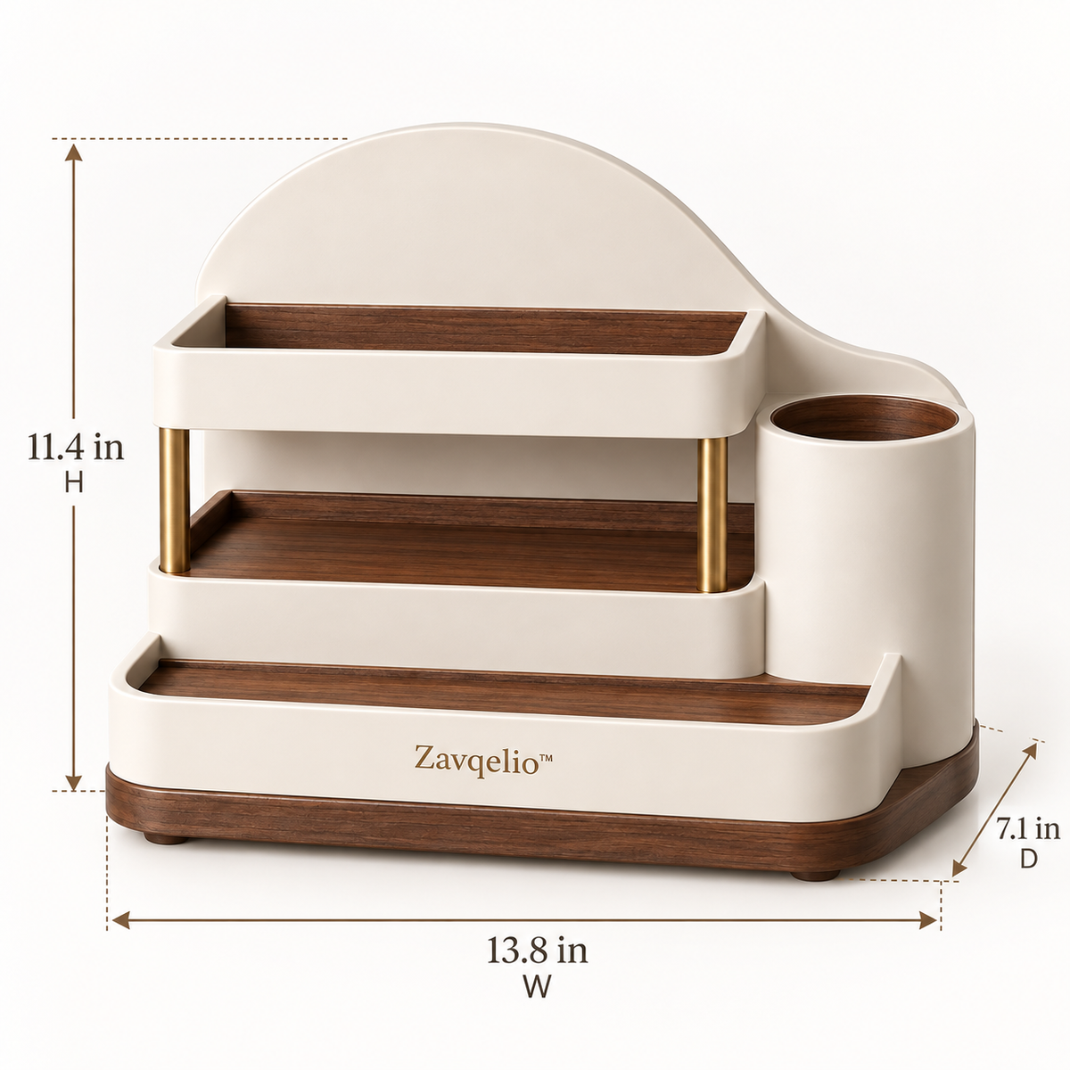 ArcNest Tiered Desktop Organizer  Sculptural 3-Tier Walnut & Cream Home Organizer