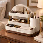 ArcNest Tiered Desktop Organizer  Sculptural 3-Tier Walnut & Cream Home Organizer