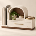 Arched Haven Desktop Organizer  Modern Multi-Zone Desktop Storage with Drawer, File Slot & Catchall Tray
