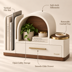 Arched Haven Desktop Organizer  Modern Multi-Zone Desktop Storage with Drawer, File Slot & Catchall Tray