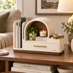 Arched Haven Desktop Organizer  Modern Multi-Zone Desktop Storage with Drawer, File Slot & Catchall Tray