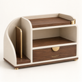ArcNest Desktop Organizer  Modern Walnut & Cream Desktop Storage with Drawer