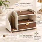 ArcNest Desktop Organizer  Modern Walnut & Cream Desktop Storage with Drawer