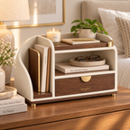 ArcNest Desktop Organizer  Modern Walnut & Cream Desktop Storage with Drawer