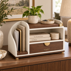 ArcNest Desktop Organizer  Modern Walnut & Cream Desktop Storage with Drawer