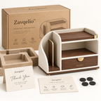 ArcNest Desktop Organizer  Modern Walnut & Cream Desktop Storage with Drawer